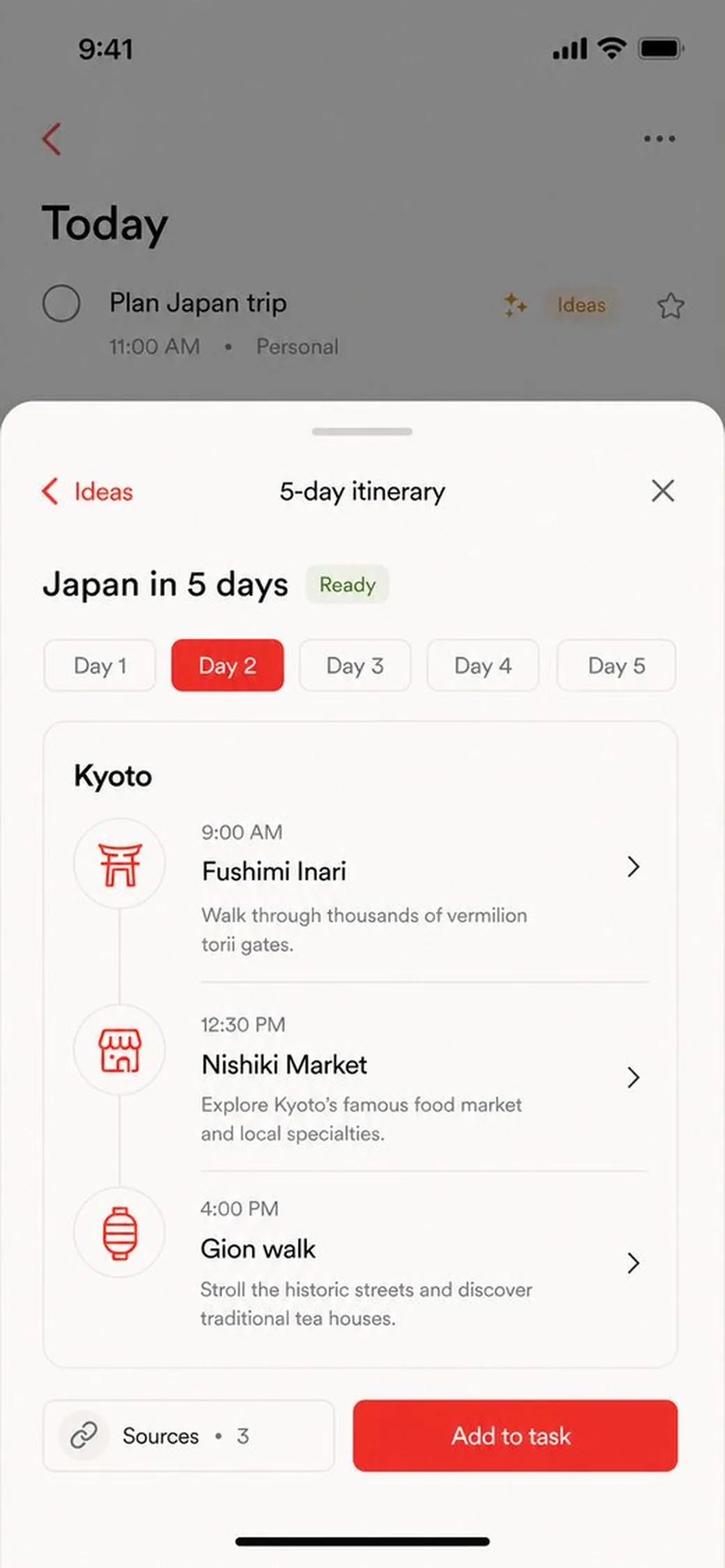 Japan itinerary ready on the task